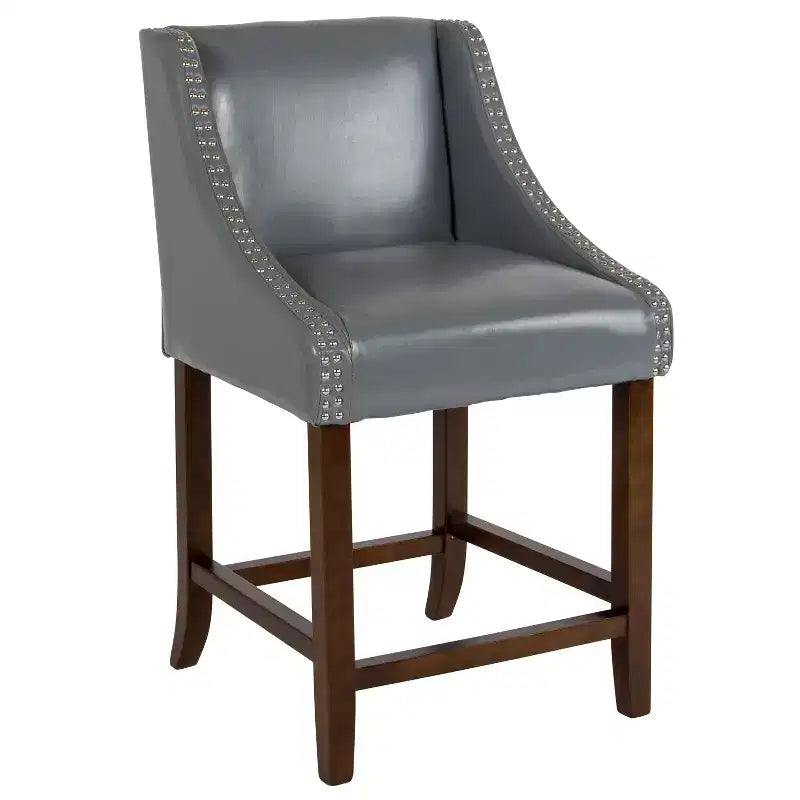 Tabouret de comptoir en bois de 61 cm de la série Carmel de Flash Furniture, style transitoire, avec garniture cloutée décorative, lot de 2