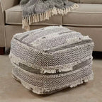 Saro Lifestyle Pouf Texturé Tissé à la Main, Carré 20x20x14, Gris