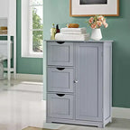 Meuble de salle de bain Costway, meuble de rangement latéral avec 3 tiroirs et 1 placard, gris/noir