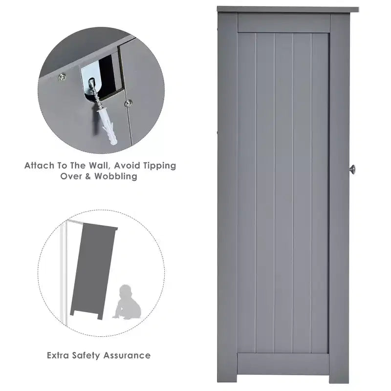Meuble de salle de bain Costway, meuble de rangement latéral avec 3 tiroirs et 1 placard, gris/noir