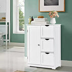 Meuble de salle de bain Costway, meuble de rangement latéral avec 3 tiroirs et 1 placard, gris/noir