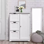 Meuble de salle de bain Costway, meuble de rangement latéral avec 3 tiroirs et 1 placard, gris/noir