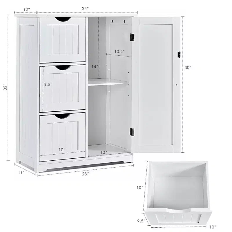Meuble de salle de bain Costway, meuble de rangement latéral avec 3 tiroirs et 1 placard, gris/noir
