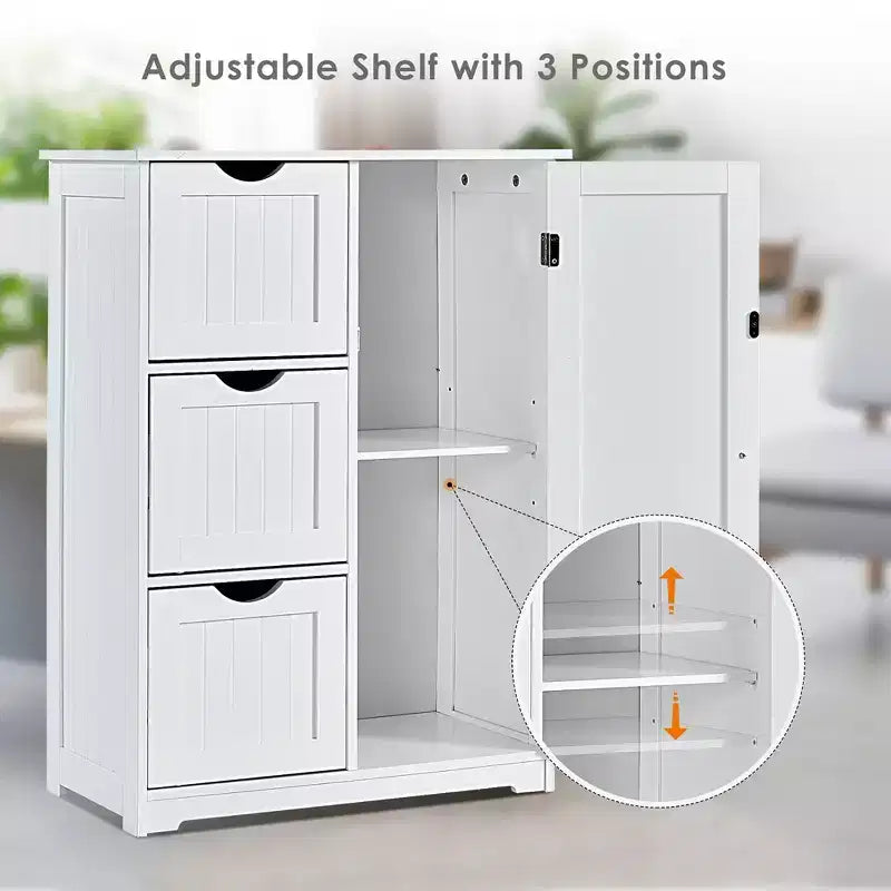 Meuble de salle de bain Costway, meuble de rangement latéral avec 3 tiroirs et 1 placard, gris/noir