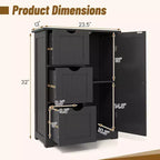 Meuble de salle de bain Costway, meuble de rangement latéral avec 3 tiroirs et 1 placard, gris/noir
