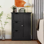 Meuble de salle de bain Costway, meuble de rangement latéral avec 3 tiroirs et 1 placard, gris/noir