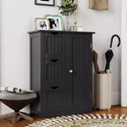 Meuble de salle de bain Costway, meuble de rangement latéral avec 3 tiroirs et 1 placard, gris/noir