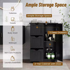 Meuble de salle de bain Costway, meuble de rangement latéral avec 3 tiroirs et 1 placard, gris/noir