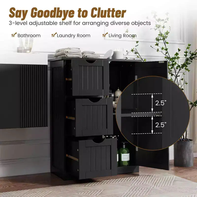 Meuble de salle de bain Costway, meuble de rangement latéral avec 3 tiroirs et 1 placard, gris/noir