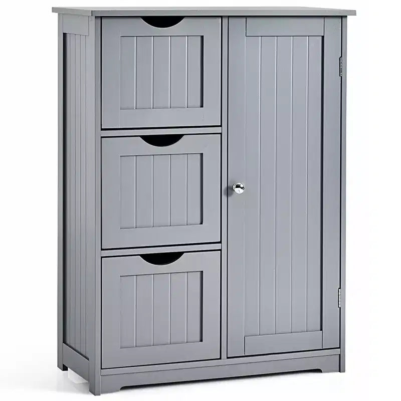 Meuble de salle de bain Costway, meuble de rangement latéral avec 3 tiroirs et 1 placard, gris/noir