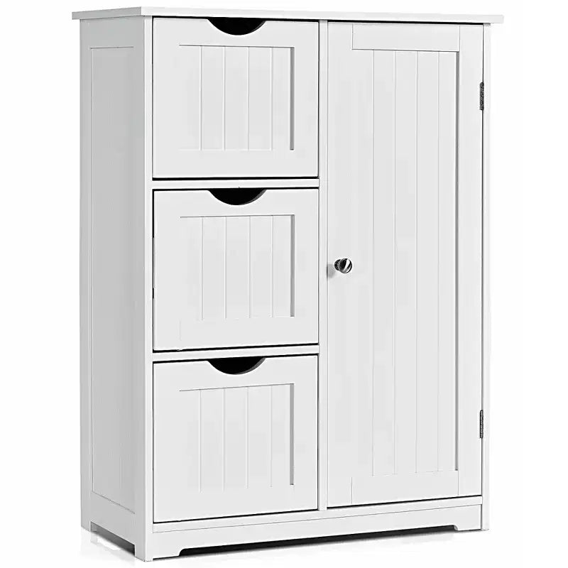 Meuble de salle de bain Costway, meuble de rangement latéral avec 3 tiroirs et 1 placard, gris/noir
