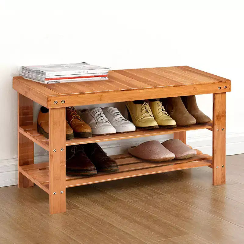 Banc à Chaussures Costway 3 Niveaux en Bambou Étagère de Rangement Organisateur d'Entrée Meuble de Maison