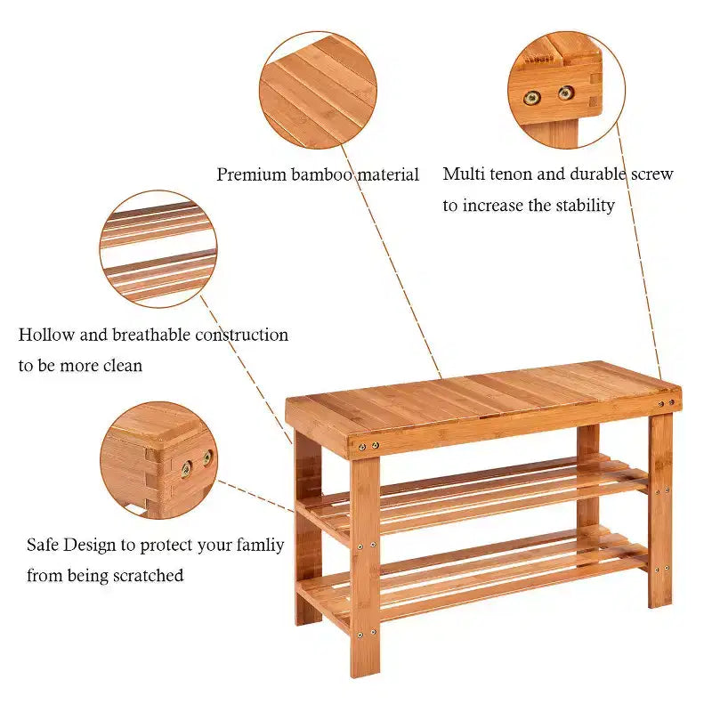 Banc à Chaussures Costway 3 Niveaux en Bambou Étagère de Rangement Organisateur d'Entrée Meuble de Maison