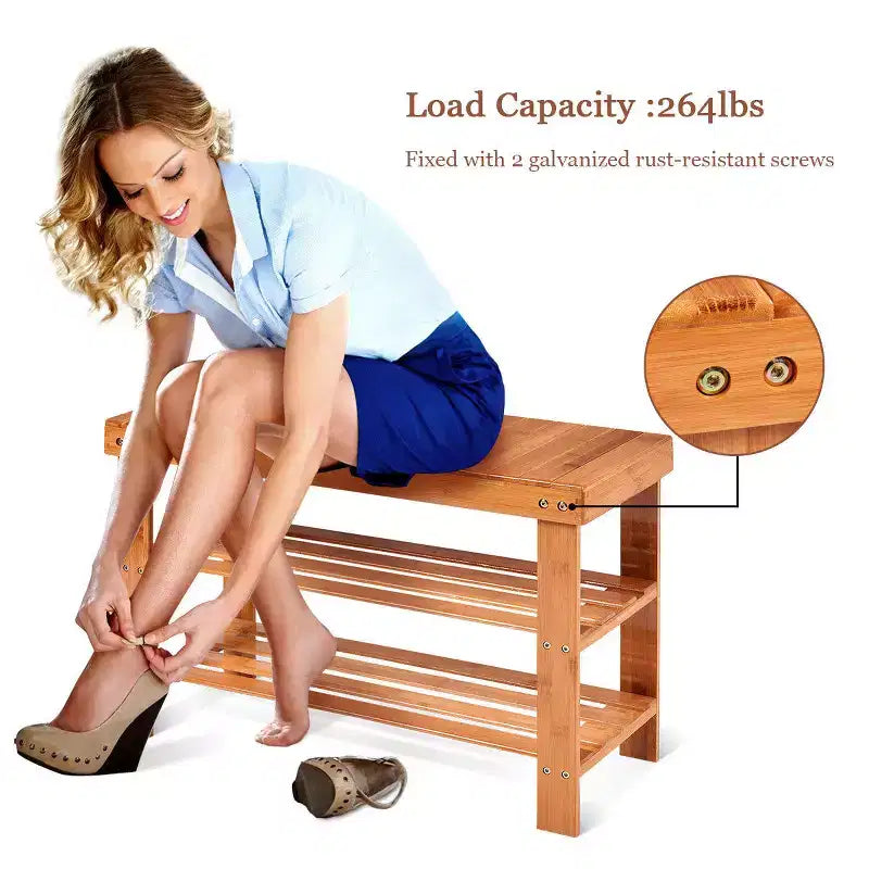 Banc à Chaussures Costway 3 Niveaux en Bambou Étagère de Rangement Organisateur d'Entrée Meuble de Maison