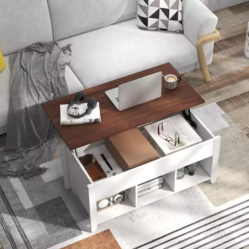 Table basse relevable Costway avec compartiment caché et étagères de rangement Meuble moderne