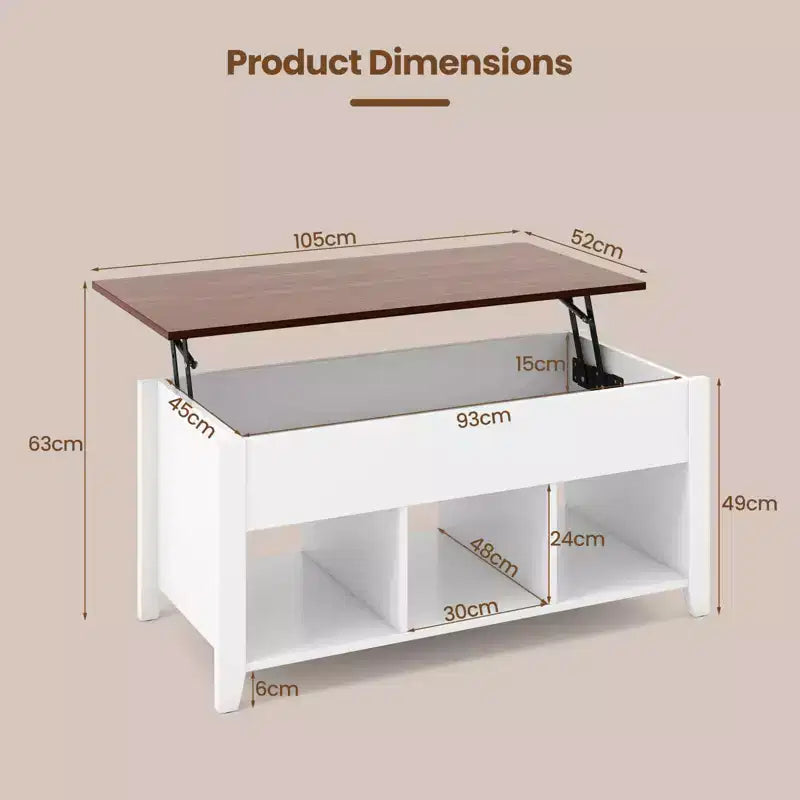 Table basse relevable Costway avec compartiment caché et étagères de rangement Meuble moderne