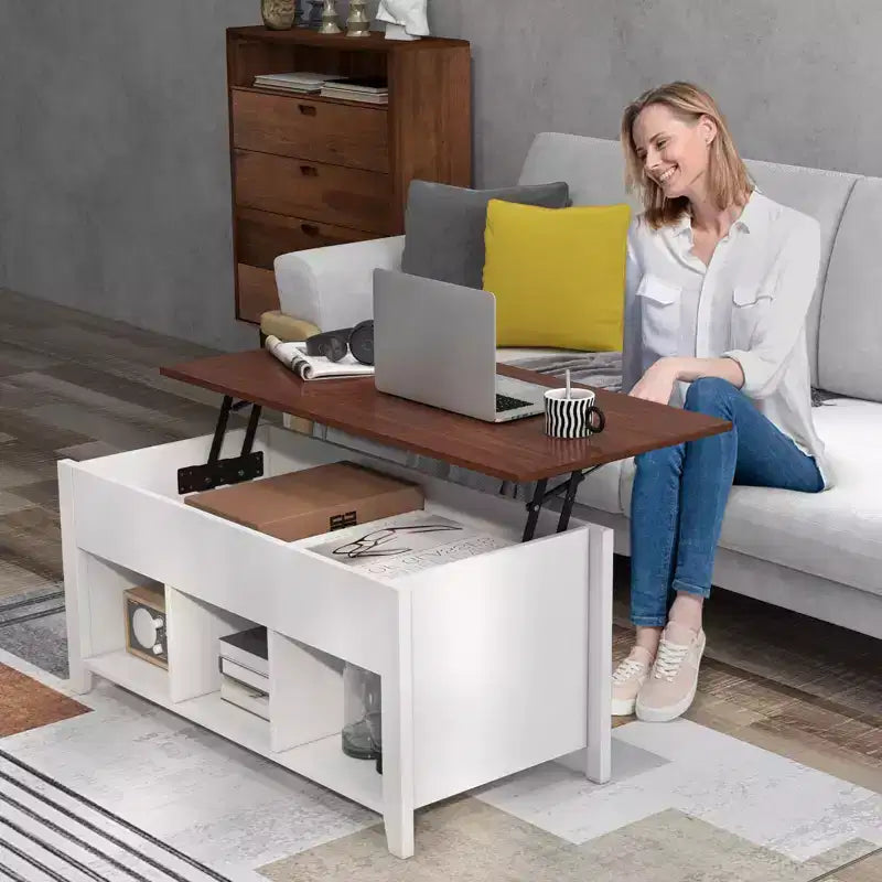 Table basse relevable Costway avec compartiment caché et étagères de rangement Meuble moderne