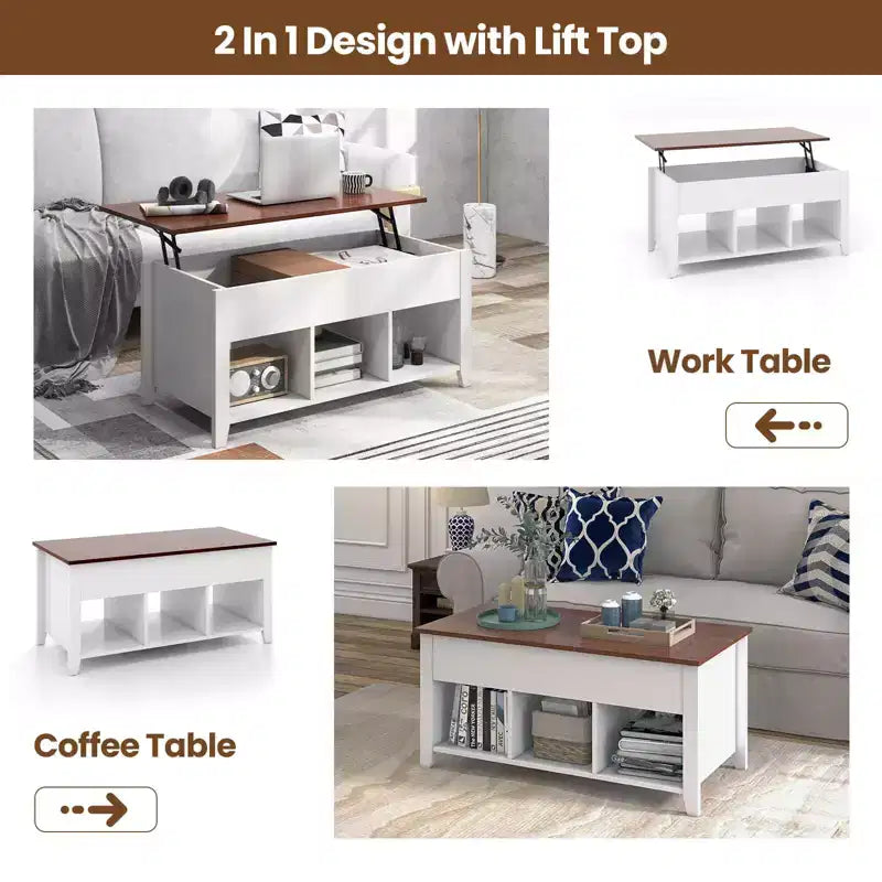 Table basse relevable Costway avec compartiment caché et étagères de rangement Meuble moderne