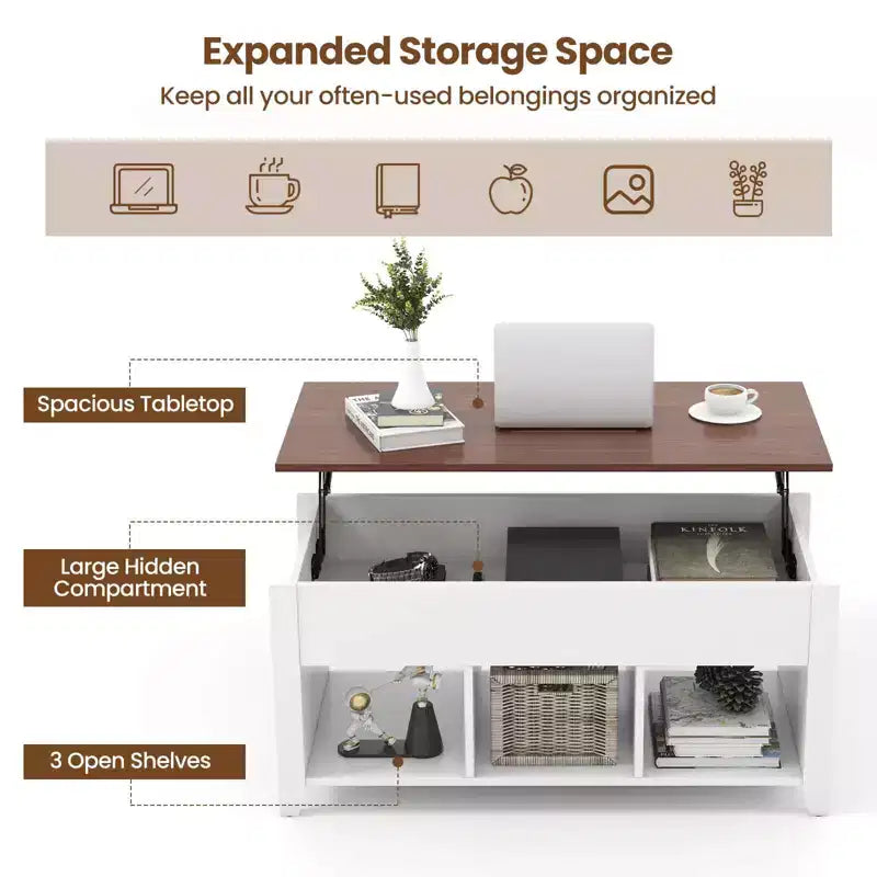 Table basse relevable Costway avec compartiment caché et étagères de rangement Meuble moderne
