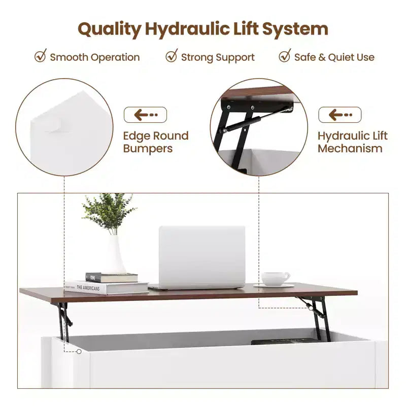 Table basse relevable Costway avec compartiment caché et étagères de rangement Meuble moderne