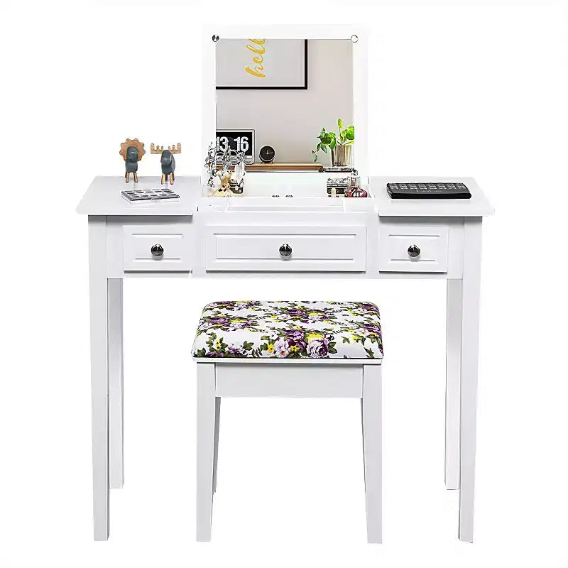 Coiffeuse Costway avec miroir relevable et 7 compartiments