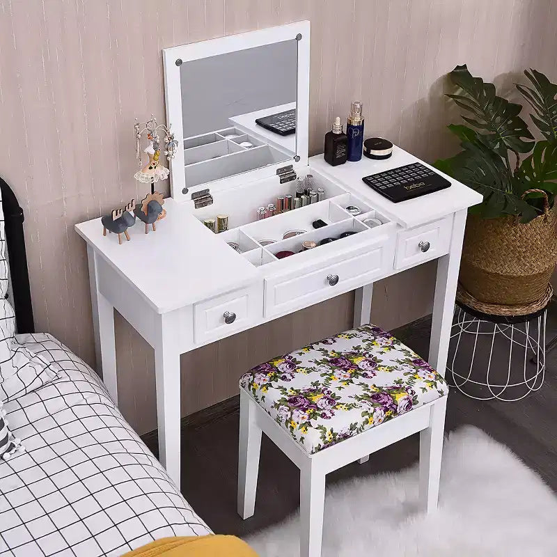 Coiffeuse Costway avec miroir relevable et 7 compartiments