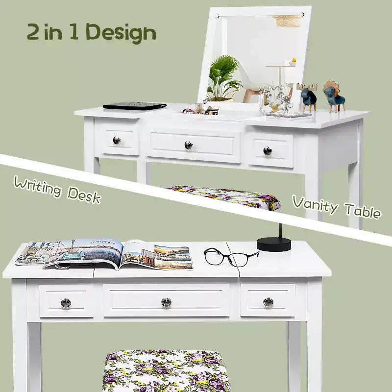 Coiffeuse Costway avec miroir relevable et 7 compartiments
