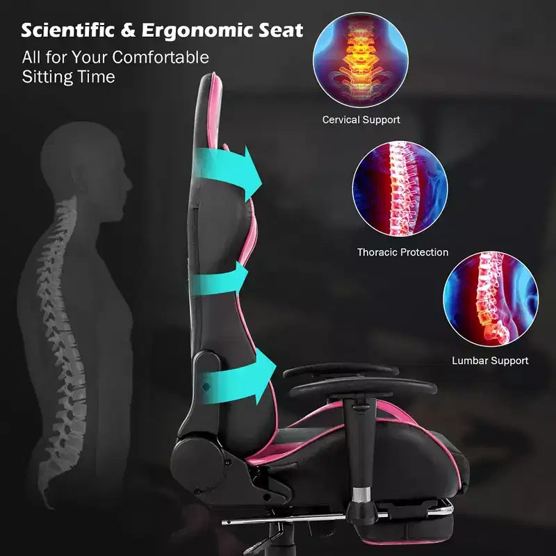 Chaise de bureau de massage gamer inclinable et pivotante Costway Racing avec repose-pieds