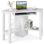 Costway Bureau d'angle en bois avec tiroir, Table d'ordinateur PC, Bureau d'étude, Blanc
