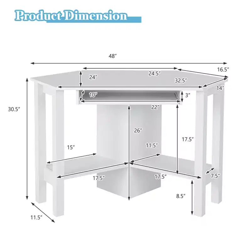 Costway Bureau d'angle en bois avec tiroir, Table d'ordinateur PC, Bureau d'étude, Blanc