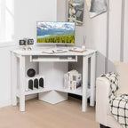 Costway Bureau d'angle en bois avec tiroir, Table d'ordinateur PC, Bureau d'étude, Blanc