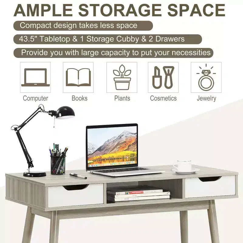 Costway Bureau d'ordinateur Table d'écriture avec tiroirs Poste de travail PC Portable Maison Chêne/Noyer
