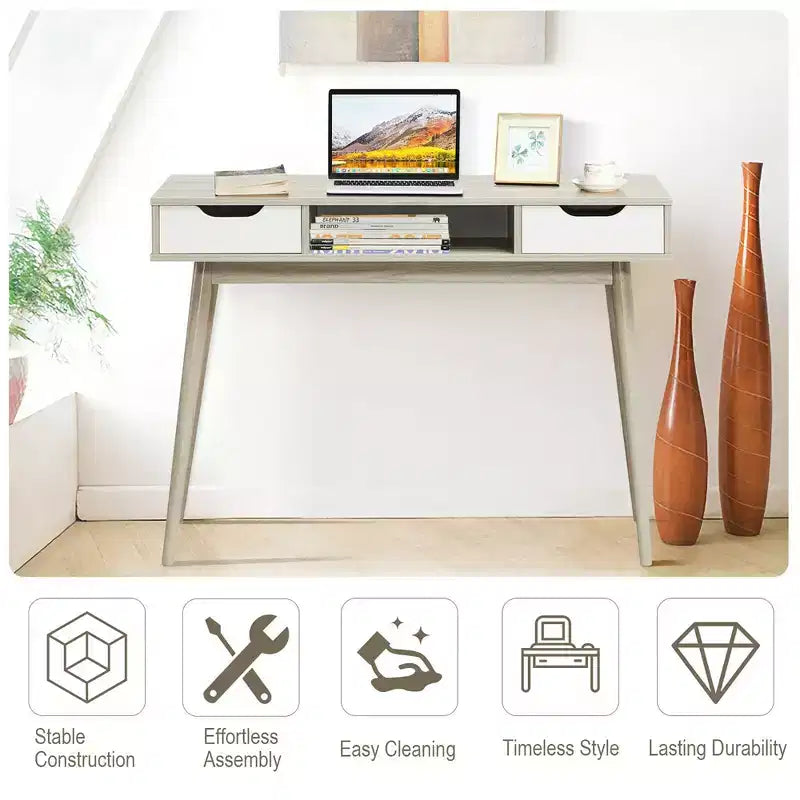 Costway Bureau d'ordinateur Table d'écriture avec tiroirs Poste de travail PC Portable Maison Chêne/Noyer
