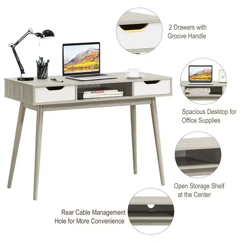 Costway Bureau d'ordinateur Table d'écriture avec tiroirs Poste de travail PC Portable Maison Chêne/Noyer