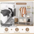 Portant à vêtements Costway autoportant avec tour de rangement et cadre métallique blanc