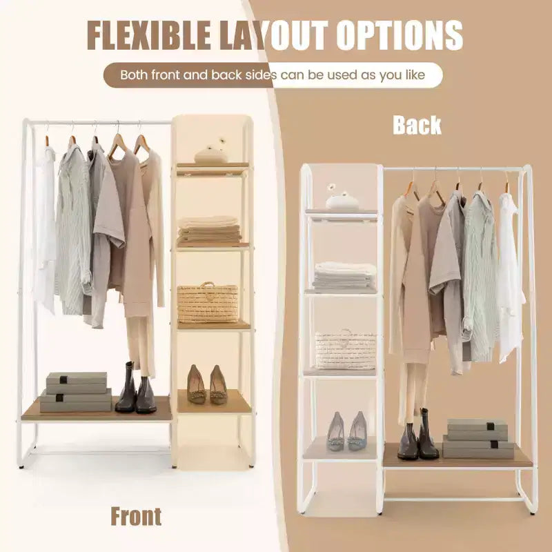 Portant à vêtements Costway autoportant avec tour de rangement et cadre métallique blanc