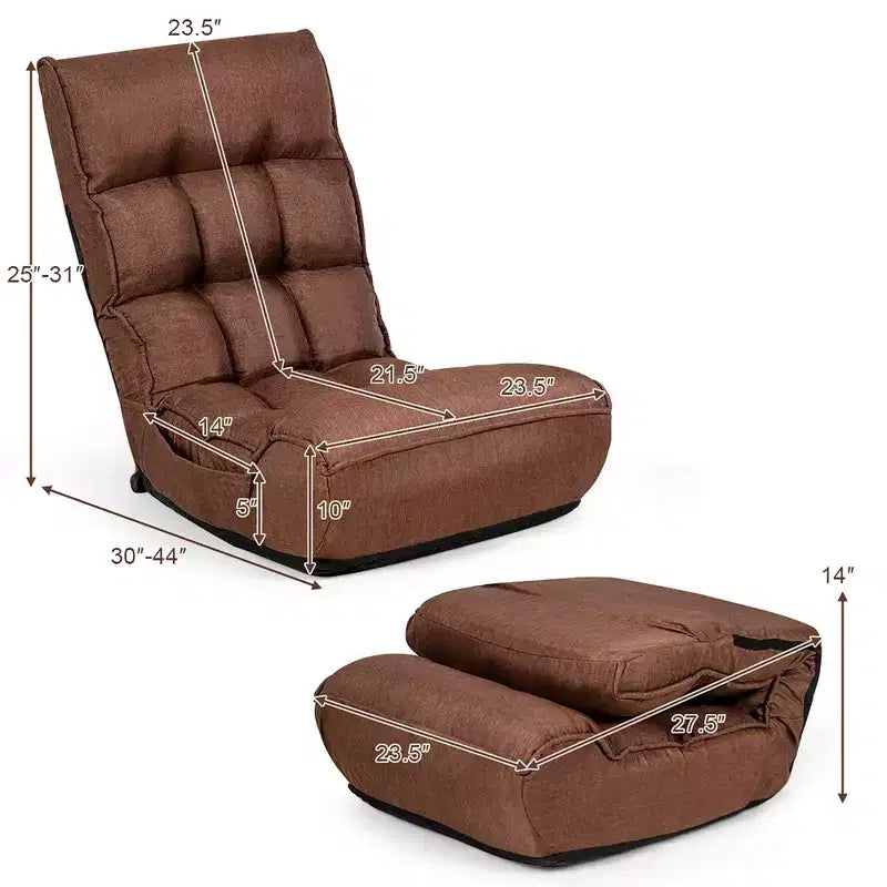 Costway Fauteuil de Sol Pliant 4 Positions Inclinables pour Salon/Lecture/Jeu Vidéo/Méditation avec Tissu en Lin Respirant et Rembourrage en Éponge Douce