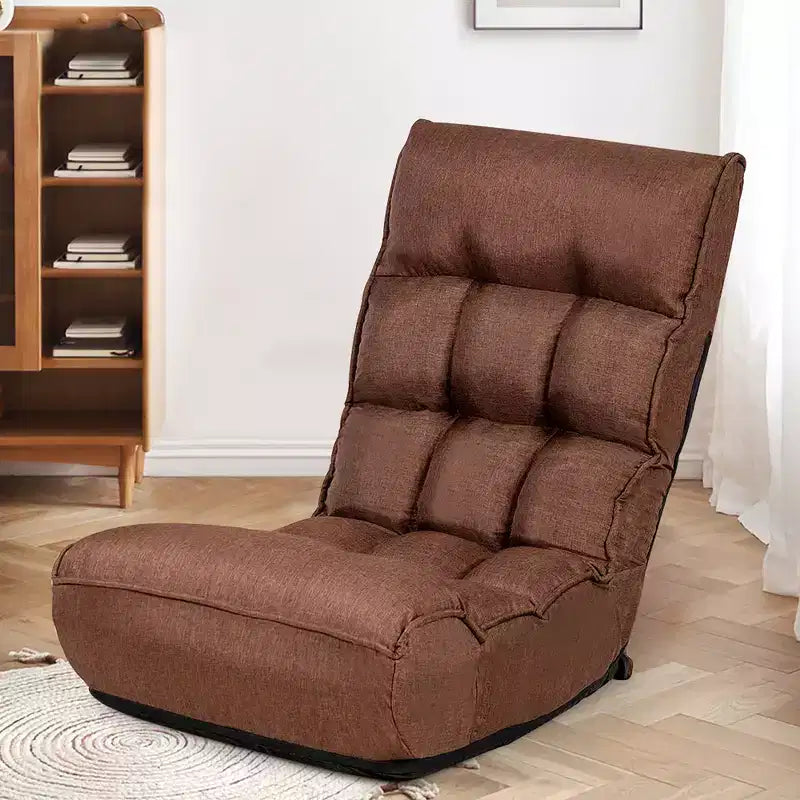 Costway Fauteuil de Sol Pliant 4 Positions Inclinables pour Salon/Lecture/Jeu Vidéo/Méditation avec Tissu en Lin Respirant et Rembourrage en Éponge Douce