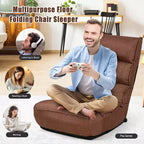 Costway Fauteuil de Sol Pliant 4 Positions Inclinables pour Salon/Lecture/Jeu Vidéo/Méditation avec Tissu en Lin Respirant et Rembourrage en Éponge Douce