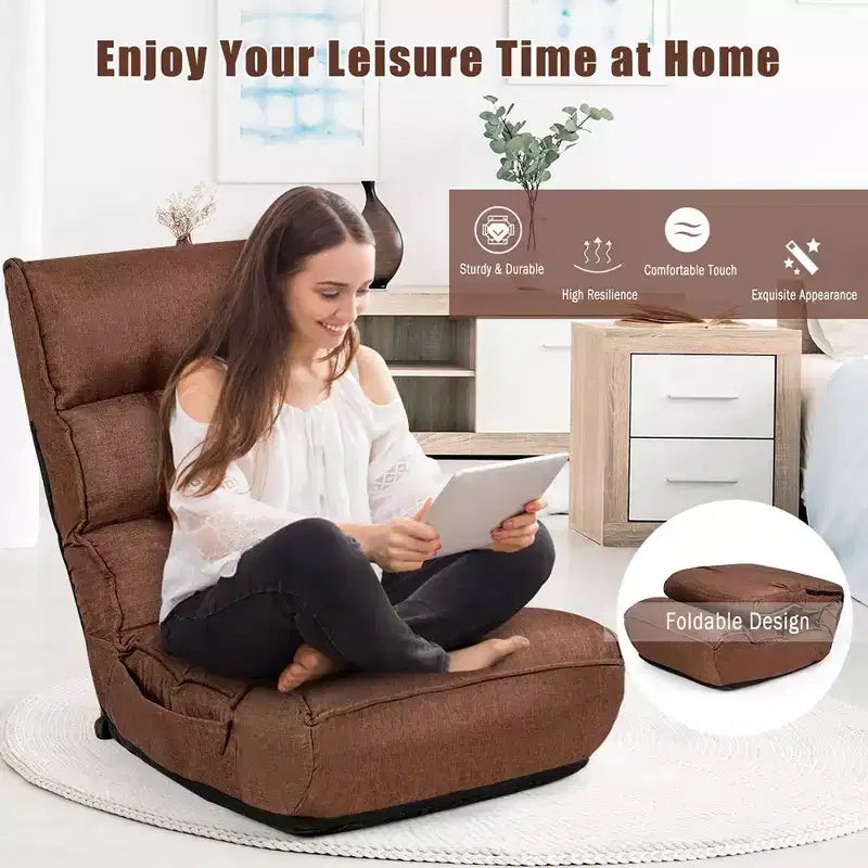 Costway Fauteuil de Sol Pliant 4 Positions Inclinables pour Salon/Lecture/Jeu Vidéo/Méditation avec Tissu en Lin Respirant et Rembourrage en Éponge Douce