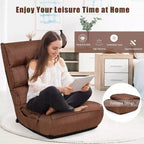 Costway Fauteuil de Sol Pliant 4 Positions Inclinables pour Salon/Lecture/Jeu Vidéo/Méditation avec Tissu en Lin Respirant et Rembourrage en Éponge Douce