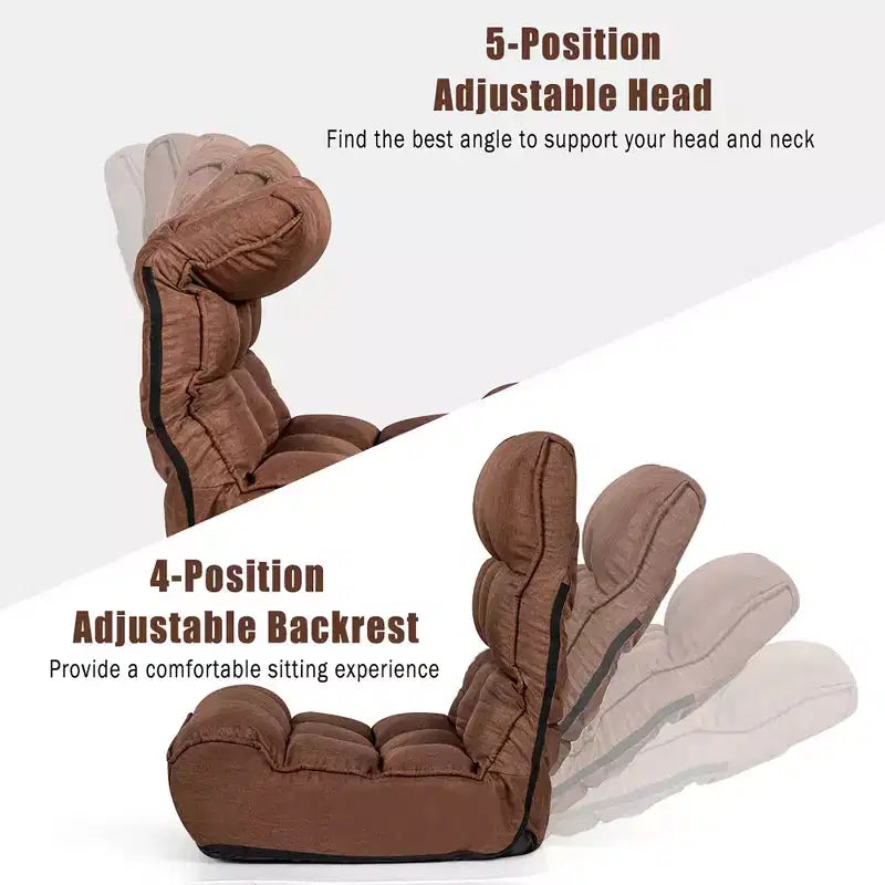 Costway Fauteuil de Sol Pliant 4 Positions Inclinables pour Salon/Lecture/Jeu Vidéo/Méditation avec Tissu en Lin Respirant et Rembourrage en Éponge Douce