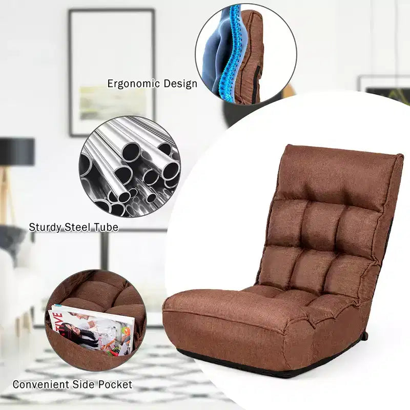 Costway Fauteuil de Sol Pliant 4 Positions Inclinables pour Salon/Lecture/Jeu Vidéo/Méditation avec Tissu en Lin Respirant et Rembourrage en Éponge Douce