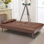 Canapé-lit futon pliant convertible Costway en cuir avec porte-gobelets et accoudoirs Blanc/Noir/Marron
