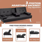Canapé-lit futon pliant convertible Costway en cuir avec porte-gobelets et accoudoirs Blanc/Noir/Marron
