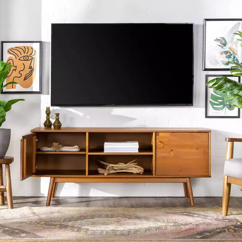 Meuble TV moderne du milieu du siècle en bois massif pour TV jusqu'à 65 po – Saracina Home