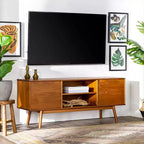Meuble TV moderne du milieu du siècle en bois massif pour TV jusqu'à 65 po – Saracina Home