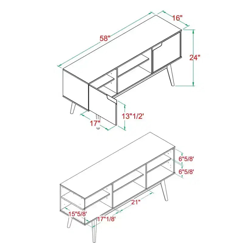 Meuble TV moderne du milieu du siècle en bois massif pour TV jusqu'à 65 po – Saracina Home
