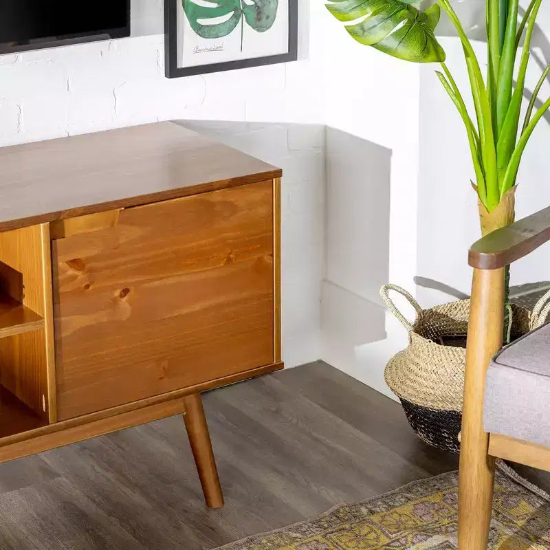 Meuble TV moderne du milieu du siècle en bois massif pour TV jusqu'à 65 po – Saracina Home