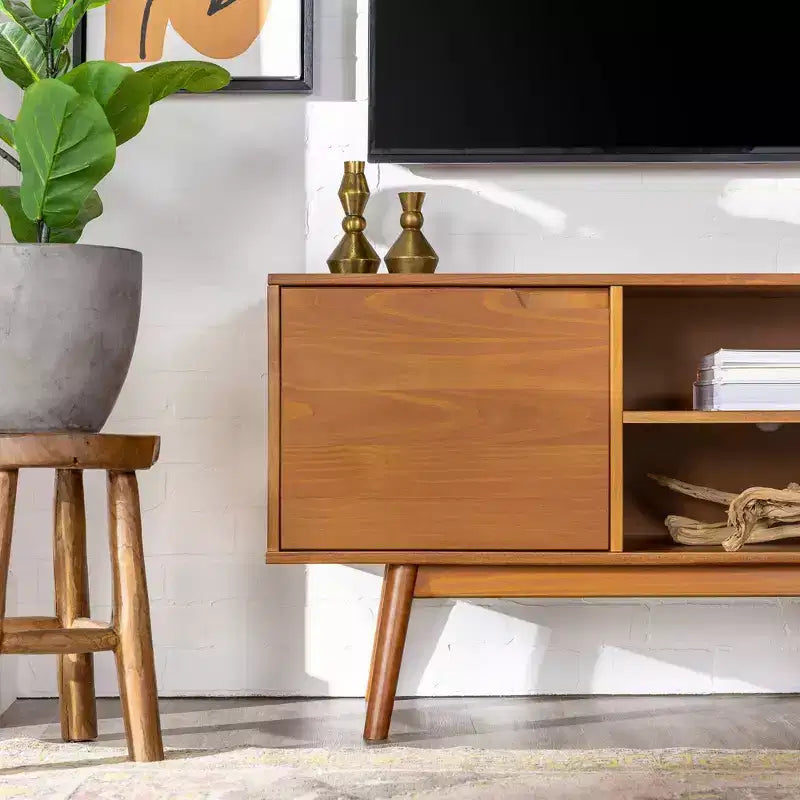 Meuble TV moderne du milieu du siècle en bois massif pour TV jusqu'à 65 po – Saracina Home